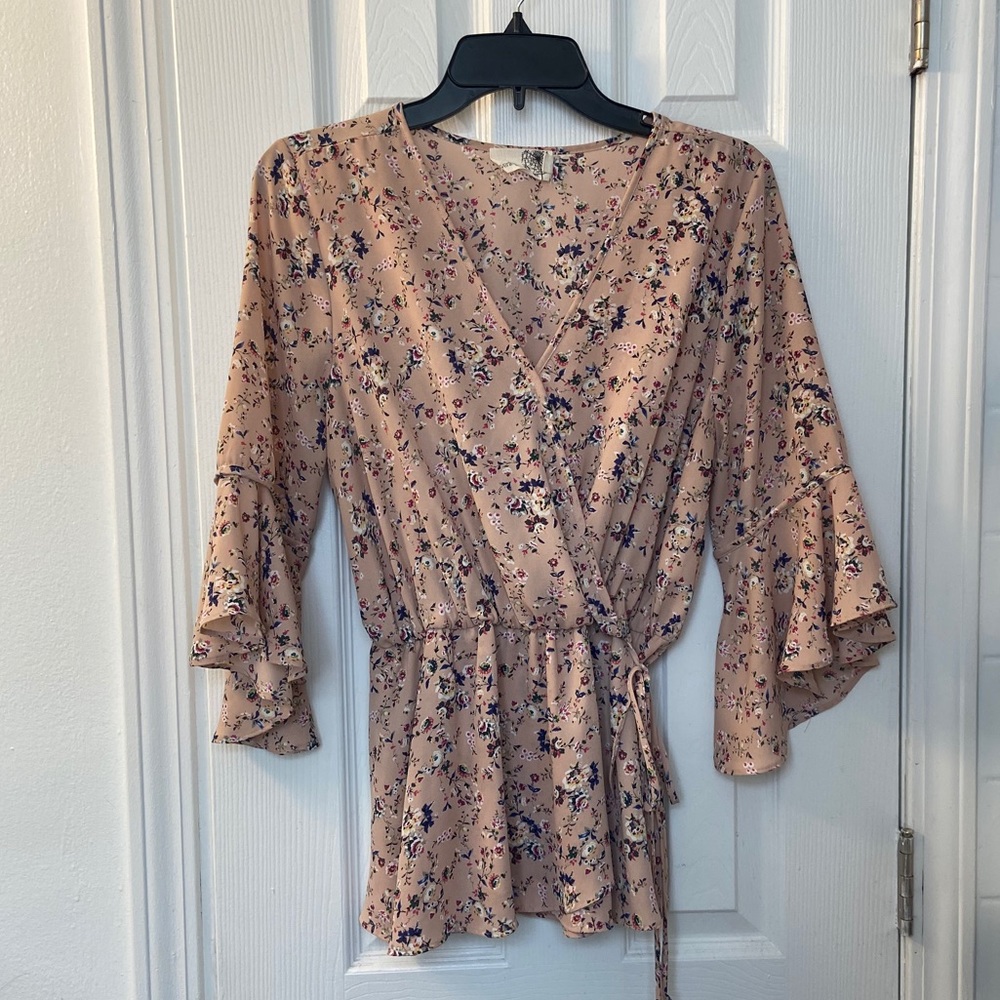 Floral Wrap Blouse Size M